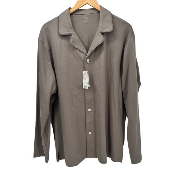 Uniqlo Pajama Set Mens XL AIRism Khaki Tan Sleep Shirt Pants Lounge COMFY NEW - Picture 3 of 13